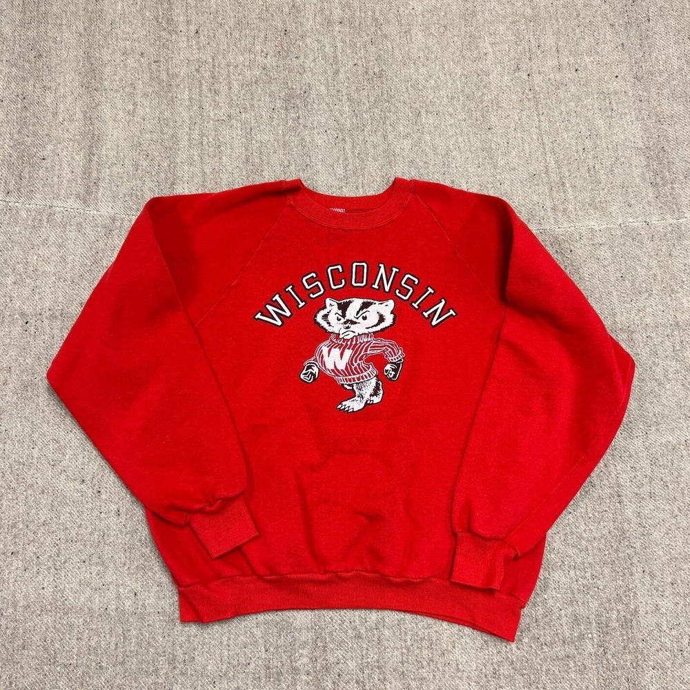 Vintage Wisconsin Badgers Sweatshirt Mens Large Red 1980s Russell
